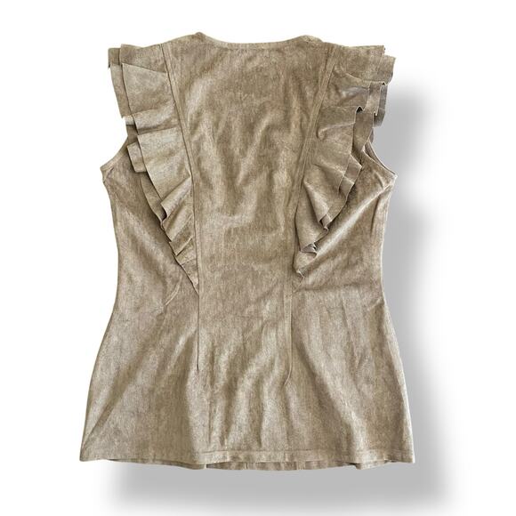 Jade by Melody Tam XS Faux Suede Tan Ruffle Sleeve V-Neck‎ Top Blouse - Picture 4 of 7